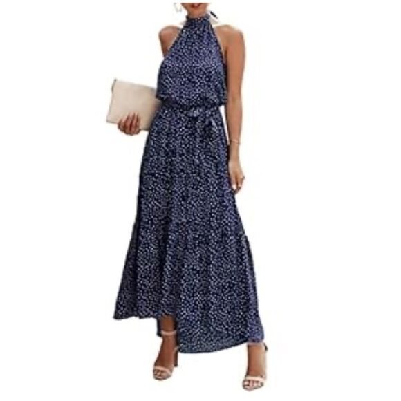 PRETTYGARDEN Women’s Halter Neck Maxi Dress Sleeveless Backless Sundress NWT - Picture 1 of 15